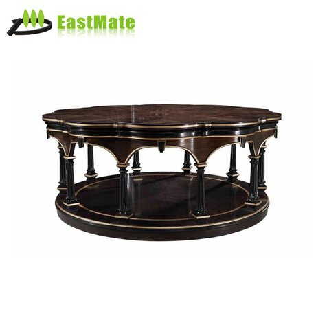 法式新古典实木雕刻客厅茶几美式复古玻璃面茶几酒店描金异形茶桌